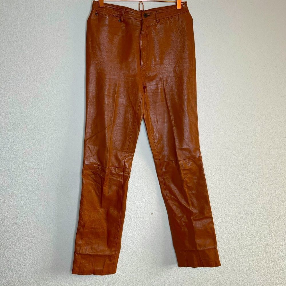 Vintage leather brown high waist pants‎